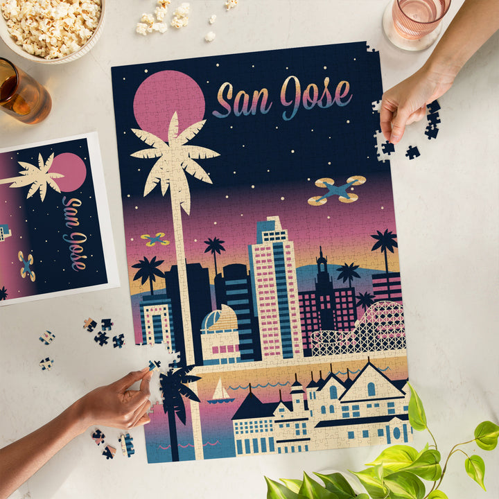 San Jose, California, Retro Skyline Chromatic Series, Jigsaw Puzzle Puzzle Lantern Press 