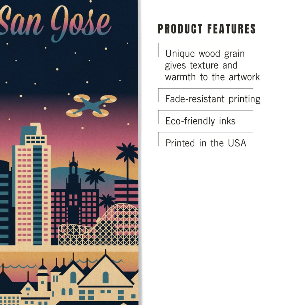 San Jose, California, Retro Skyline Chromatic Series, Lantern Press Artwork, Wood Signs and Postcards Wood Lantern Press 