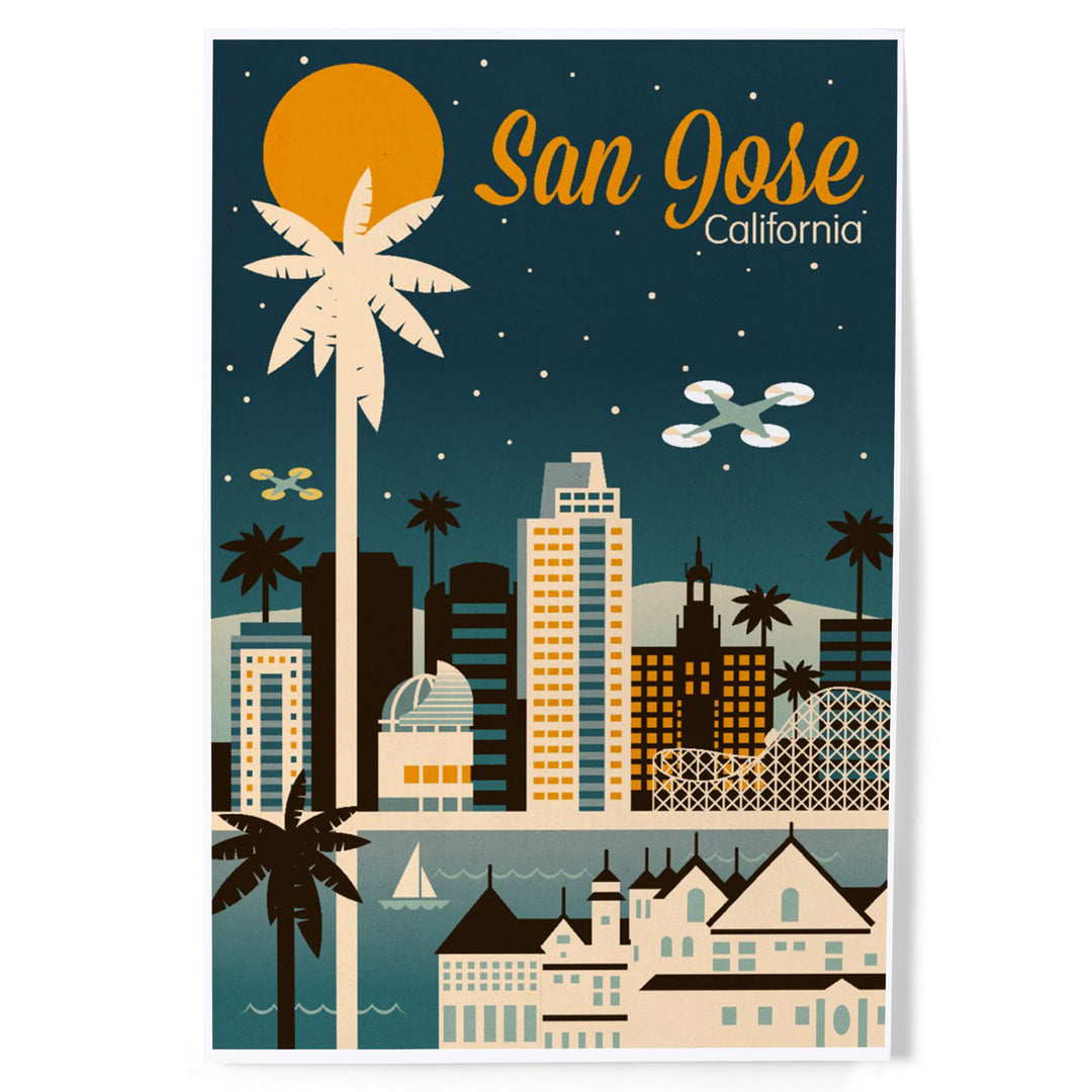 San Jose, California, Retro Skyline Series, Art & Giclee Prints Art Lantern Press 12 x 18 Art Print 