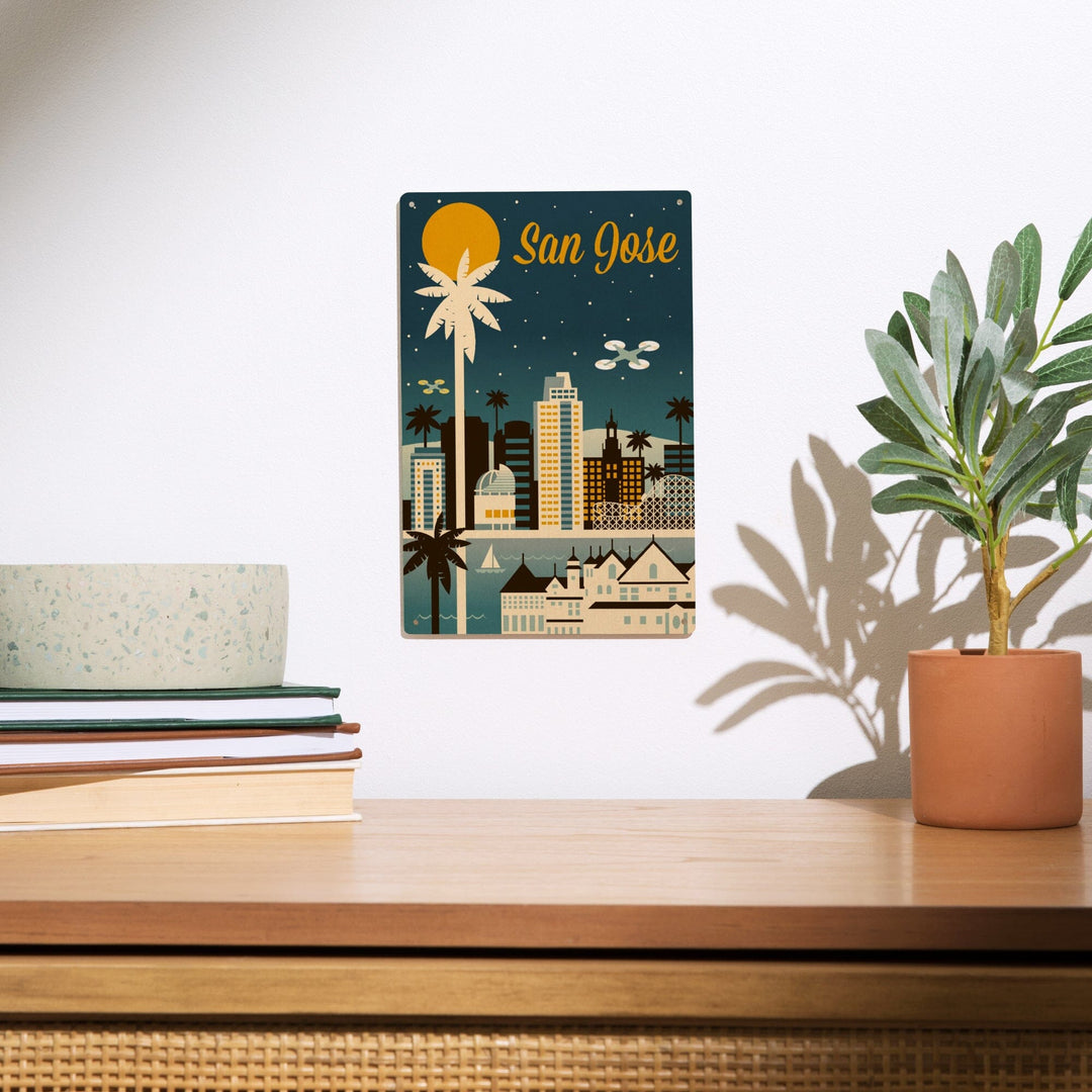 San Jose, California, Retro Skyline Series, Lantern Press Artwork, Wood Signs and Postcards Wood Lantern Press 