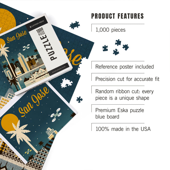 San Jose, Retro Skyline Series, Jigsaw Puzzle Puzzle Lantern Press 