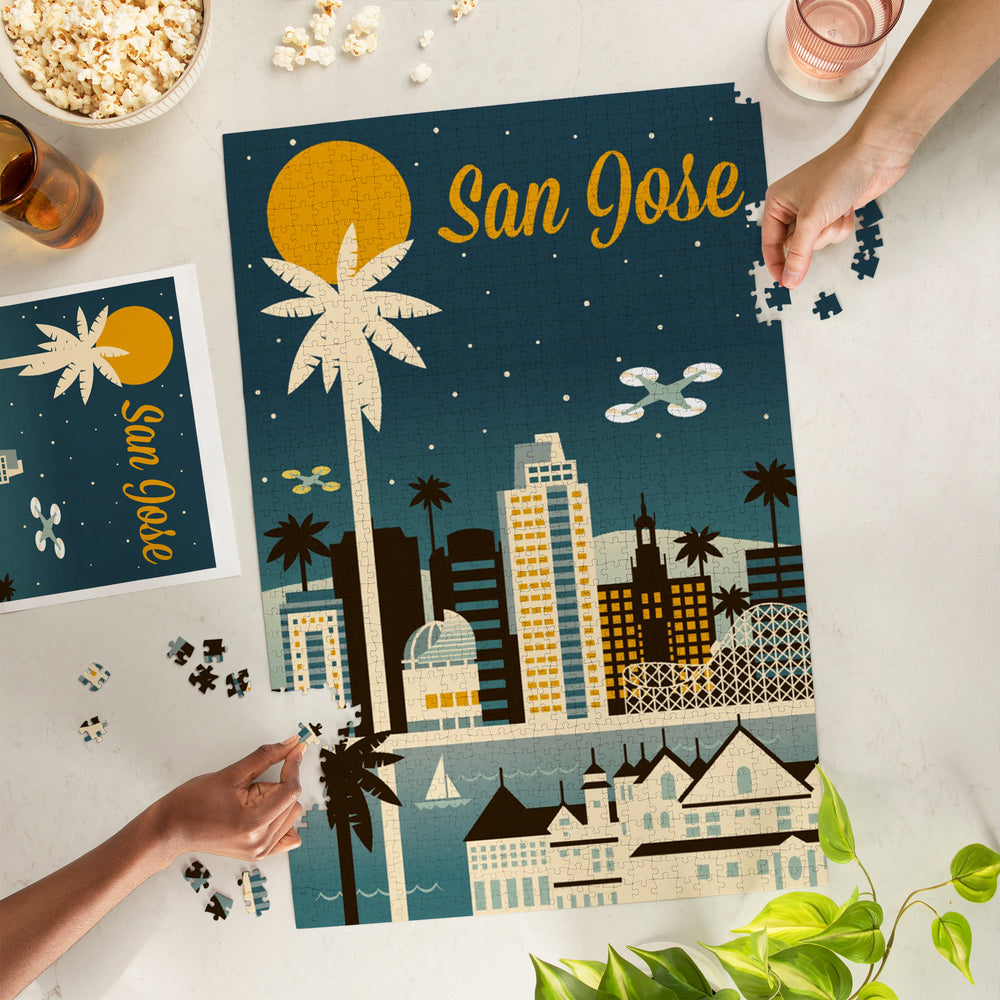 San Jose, Retro Skyline Series, Jigsaw Puzzle Puzzle Lantern Press 