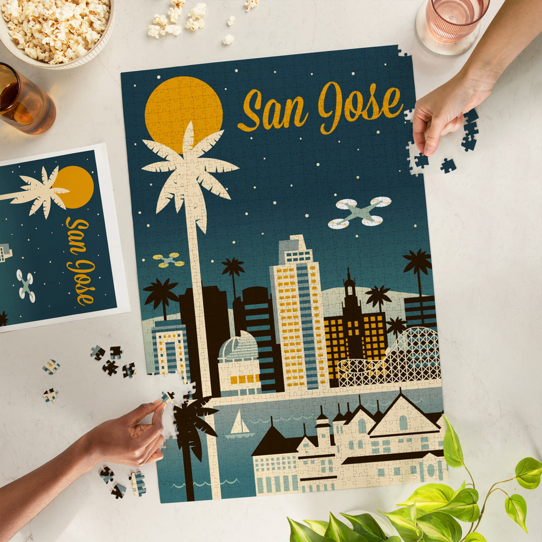 San Jose, Retro Skyline Series, Jigsaw Puzzle Puzzle Lantern Press 