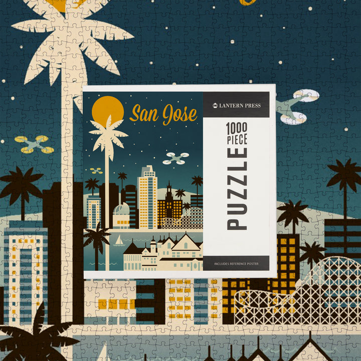 San Jose, Retro Skyline Series, Jigsaw Puzzle Puzzle Lantern Press 