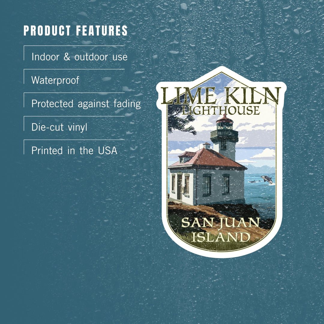 San Juan Island, Washington, Lime Kiln Lighthouse Day Scene, Contour, Lantern Press Artwork, Vinyl Sticker Sticker Lantern Press 