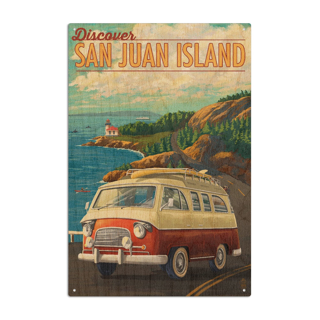 San Juan Island, Washington, LP Camper Van, Lantern Press Poster, Wood Signs and Postcards Wood Lantern Press 10 x 15 Wood Sign 