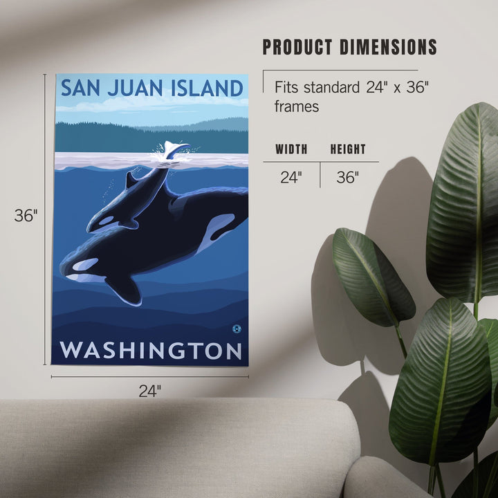 San Juan Island, Washington, Orca and Calf, Art & Giclee Prints Art Lantern Press 