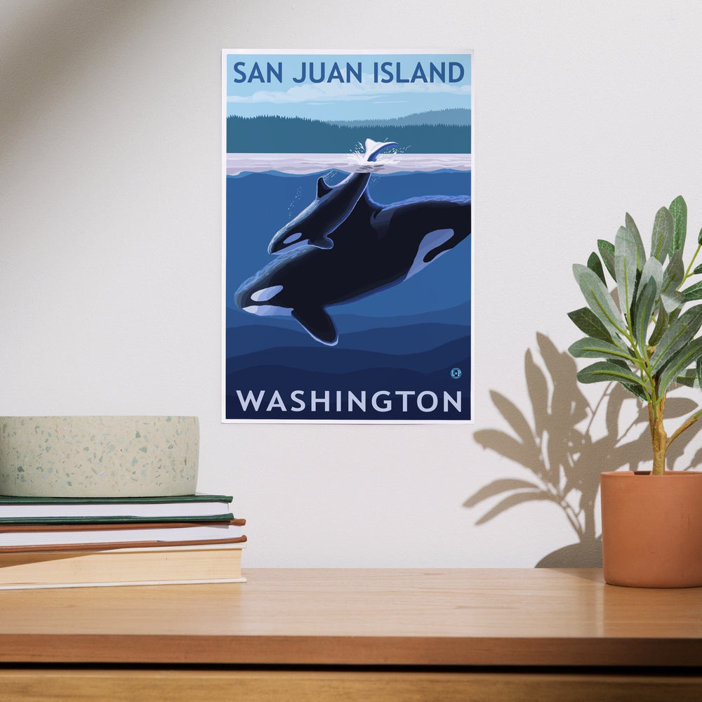 San Juan Island, Washington, Orca and Calf, Art & Giclee Prints Art Lantern Press 