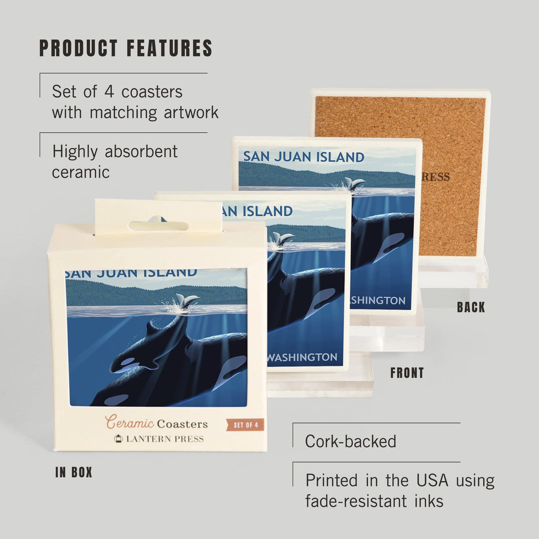 San Juan Island, Washington, Orca and Calf, Coasters Coasters Lantern Press 