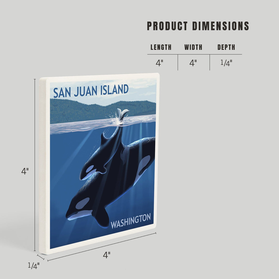 San Juan Island, Washington, Orca and Calf, Coasters Coasters Lantern Press 