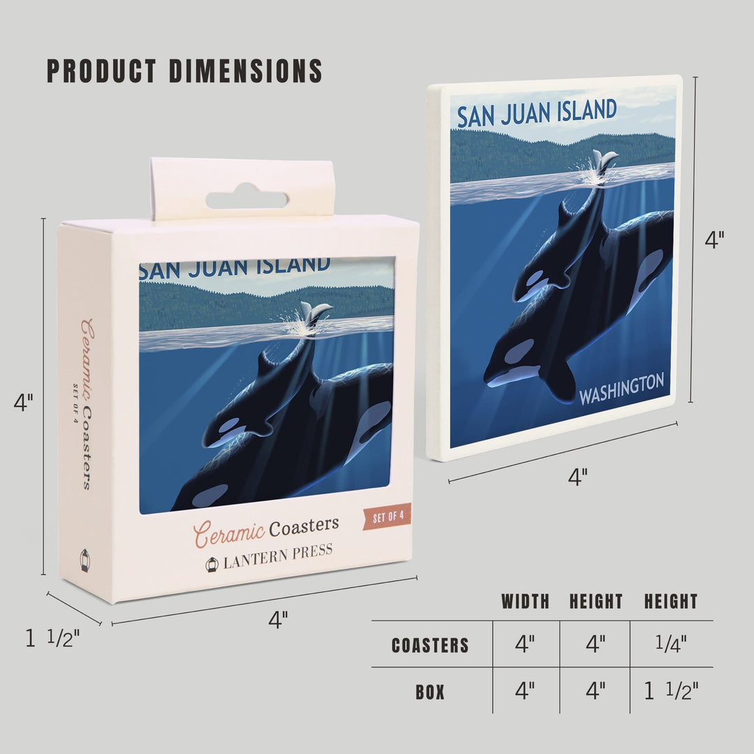 San Juan Island, Washington, Orca and Calf, Coasters Coasters Lantern Press 