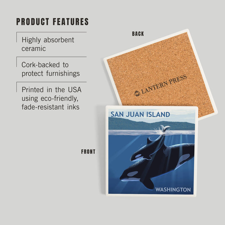 San Juan Island, Washington, Orca and Calf, Coasters Coasters Lantern Press 