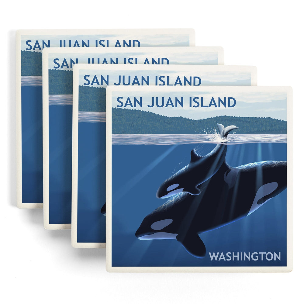 San Juan Island, Washington, Orca and Calf, Coasters Coasters Lantern Press 