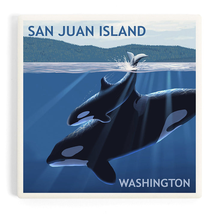 San Juan Island, Washington, Orca and Calf, Coasters Coasters Lantern Press 