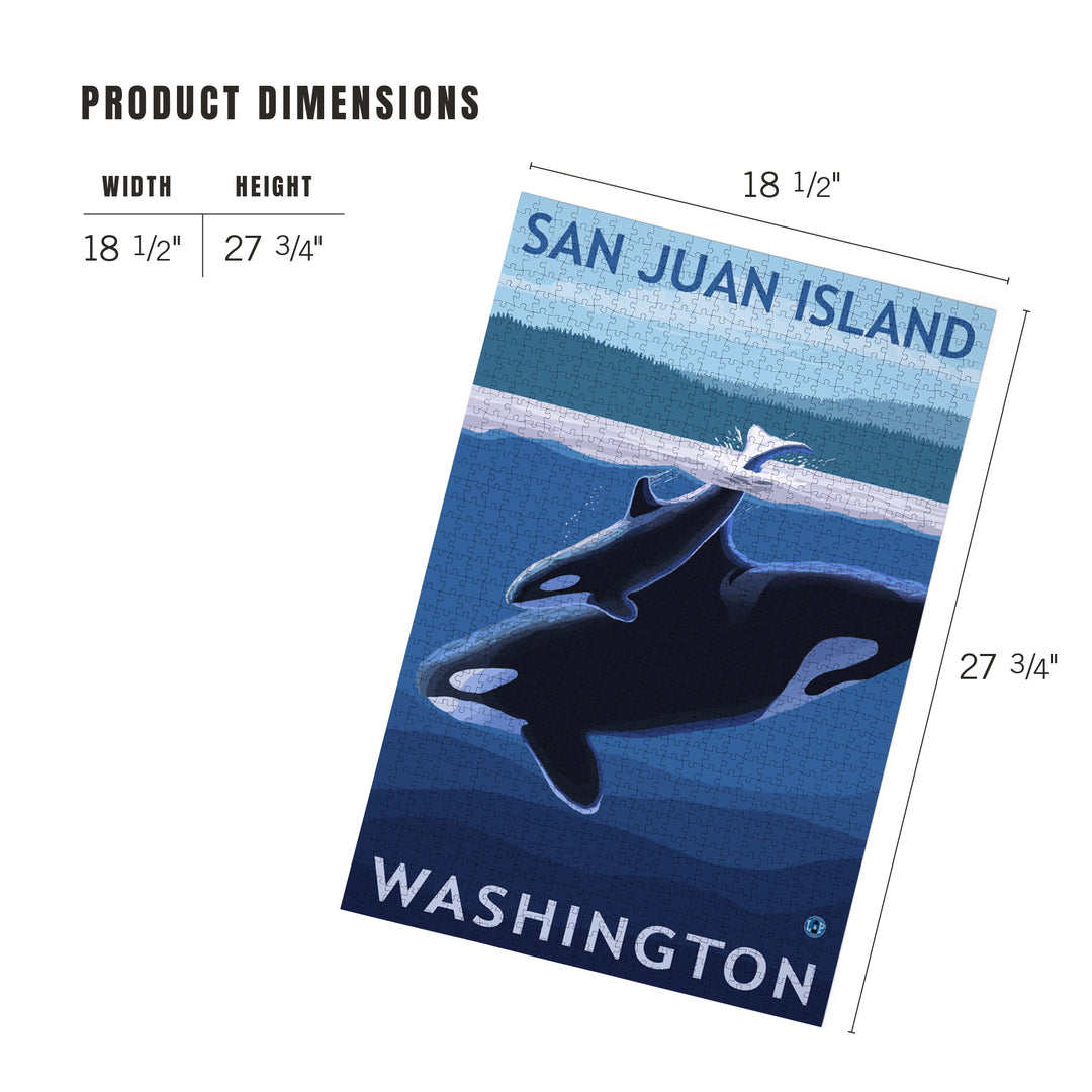 San Juan Island, Washington, Orca and Calf, Jigsaw Puzzle Puzzle Lantern Press 