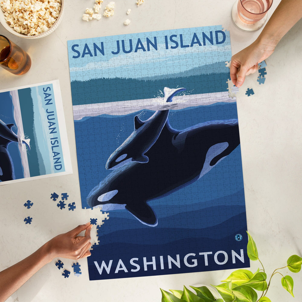 San Juan Island, Washington, Orca and Calf, Jigsaw Puzzle Puzzle Lantern Press 
