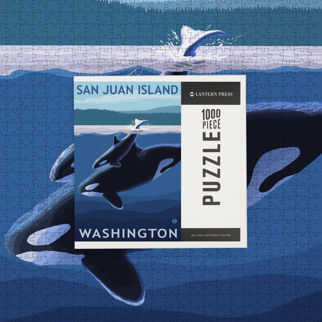 San Juan Island, Washington, Orca and Calf, Jigsaw Puzzle Puzzle Lantern Press 