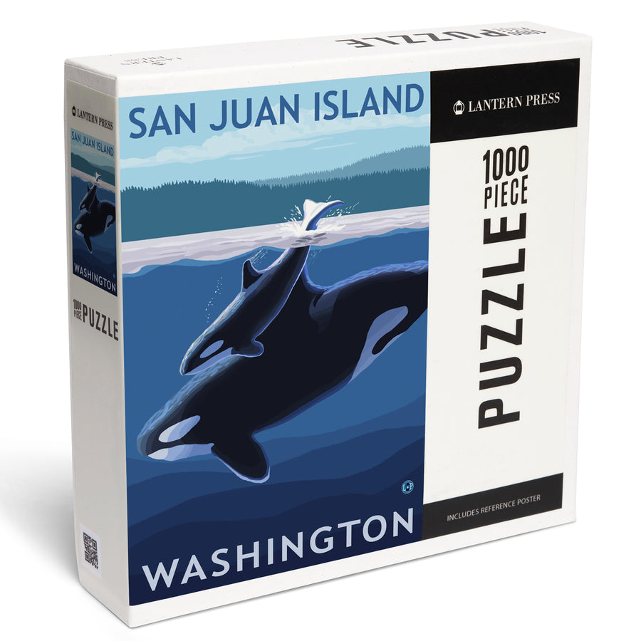 San Juan Island, Washington, Orca and Calf, Jigsaw Puzzle Puzzle Lantern Press 