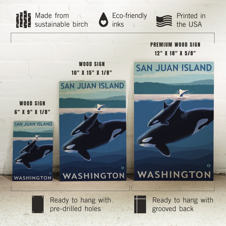 San Juan Island, Washington, Orca and Calf, Lantern Press Artwork, Wood Signs and Postcards Wood Lantern Press 