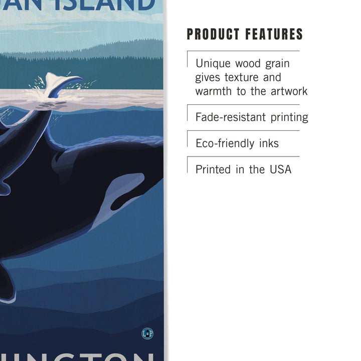 San Juan Island, Washington, Orca and Calf, Lantern Press Artwork, Wood Signs and Postcards Wood Lantern Press 