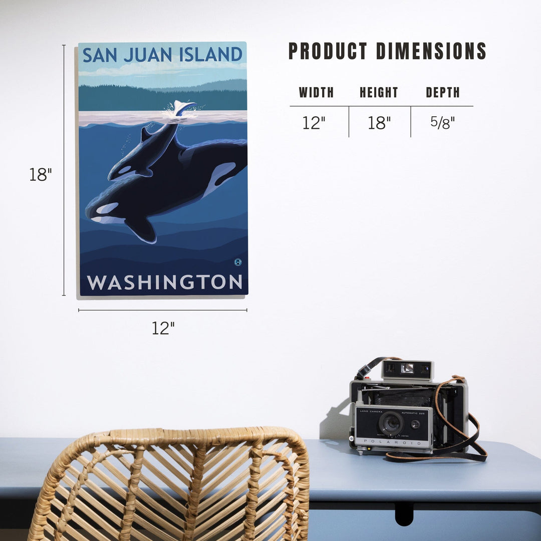 San Juan Island, Washington, Orca and Calf, Lantern Press Artwork, Wood Signs and Postcards Wood Lantern Press 