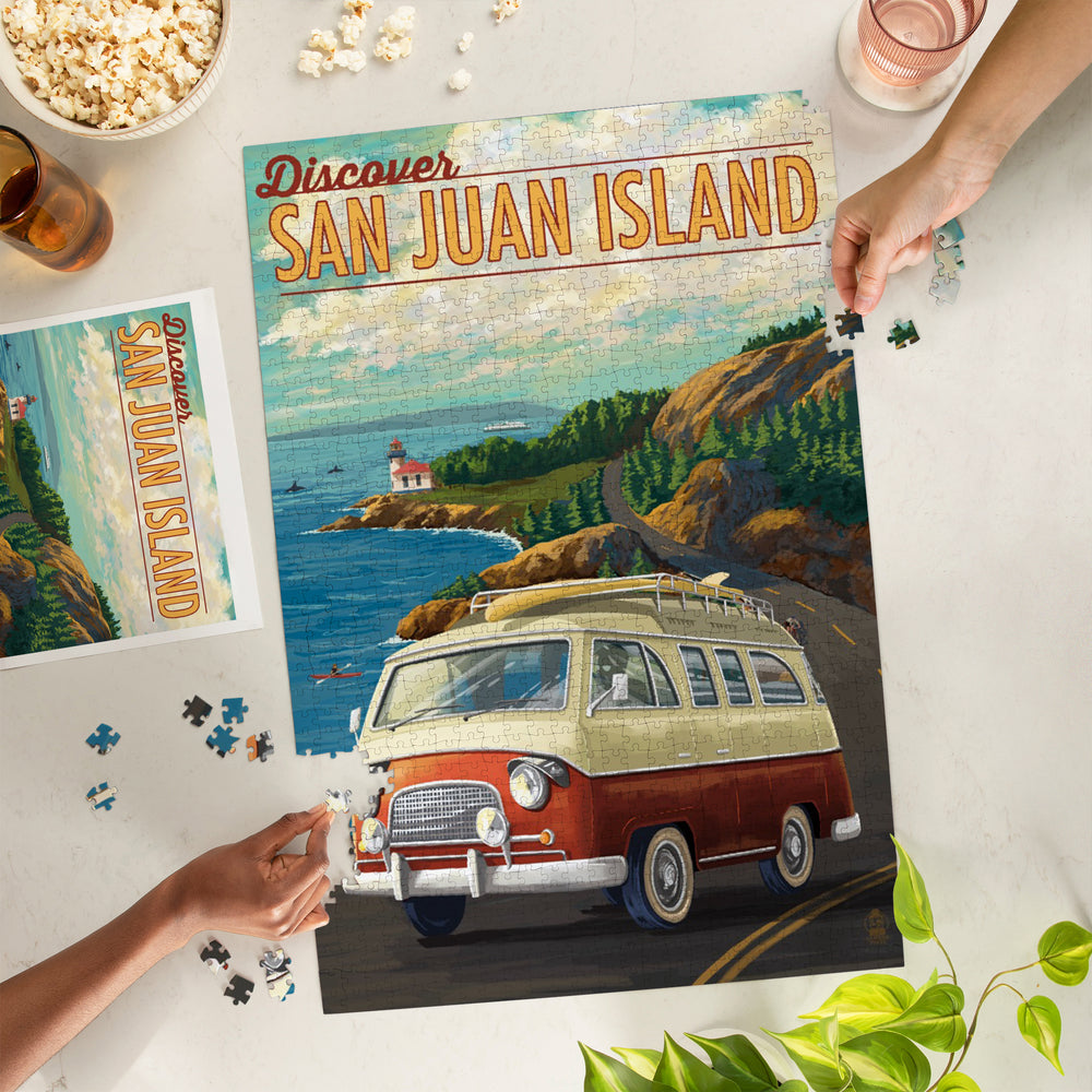 San Juan Island, Washington, Painterly, LP Camper Van, Jigsaw Puzzle Puzzle Lantern Press 