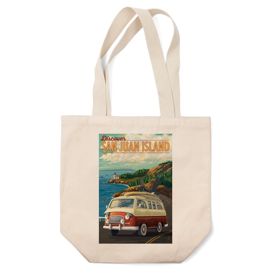 San Juan Island, Washington, Painterly, LP Camper Van, Tote Bag Totes Lantern Press 