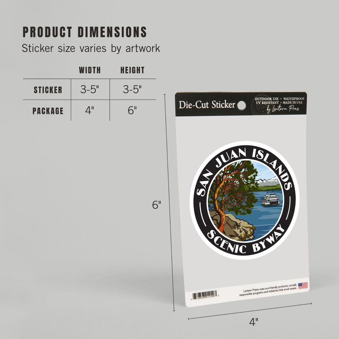 San Juan Islands, Scenic Byway Logo, Contour, Lantern Press Artwork, Vinyl Sticker Sticker Lantern Press 