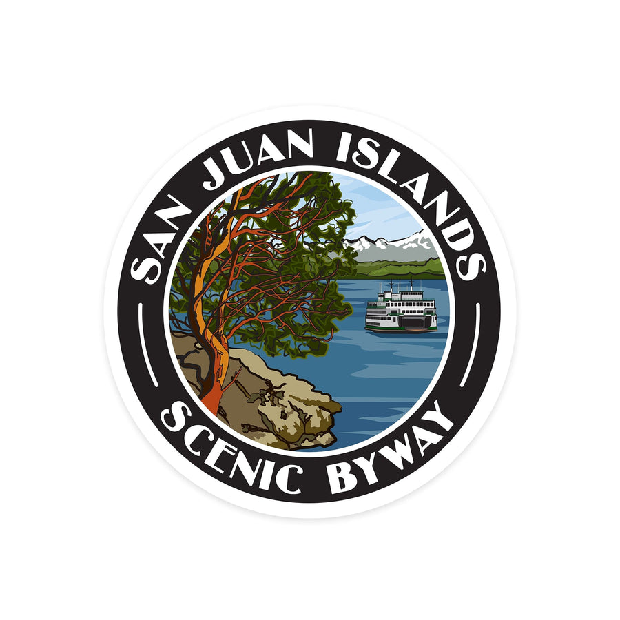 San Juan Islands, Scenic Byway Logo, Contour, Lantern Press Artwork, Vinyl Sticker Sticker Lantern Press 
