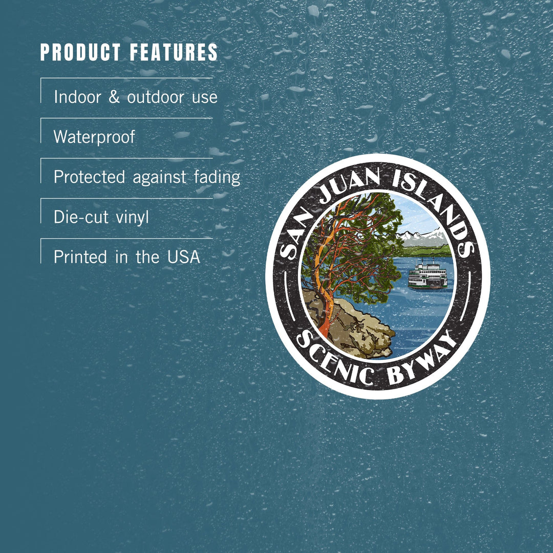 San Juan Islands, Scenic Byway Logo, Contour, Lantern Press Artwork, Vinyl Sticker Sticker Lantern Press 