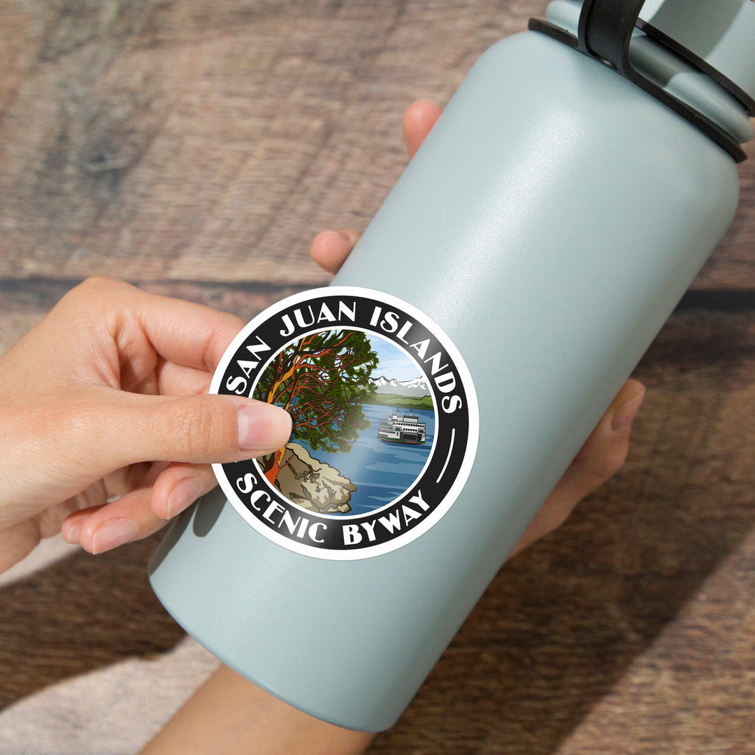 San Juan Islands, Scenic Byway Logo, Contour, Lantern Press Artwork, Vinyl Sticker Sticker Lantern Press 