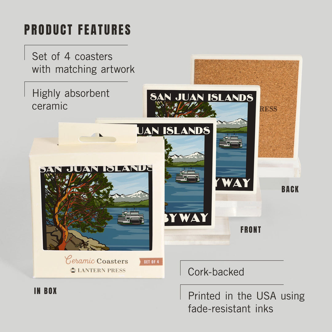 San Juan Islands Scenic Byway, Washington, Official Logo, Coaster Set Coasters Lantern Press 