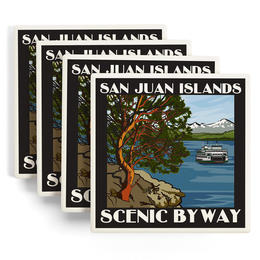 San Juan Islands Scenic Byway, Washington, Official Logo, Coaster Set Coasters Lantern Press 