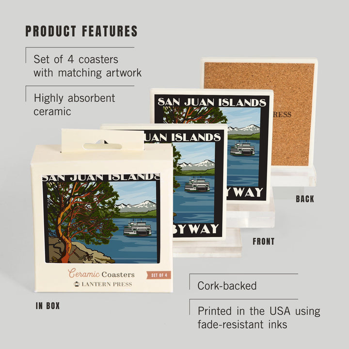 San Juan Islands Scenic Byway, Washington, Official Logo, Coasters Coasters Lantern Press 