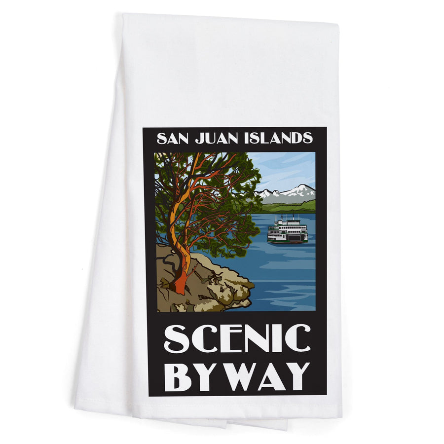 San Juan Islands Scenic Byway, Washington, Official Logo, Organic Cotton Kitchen Tea Towels Kitchen Lantern Press 