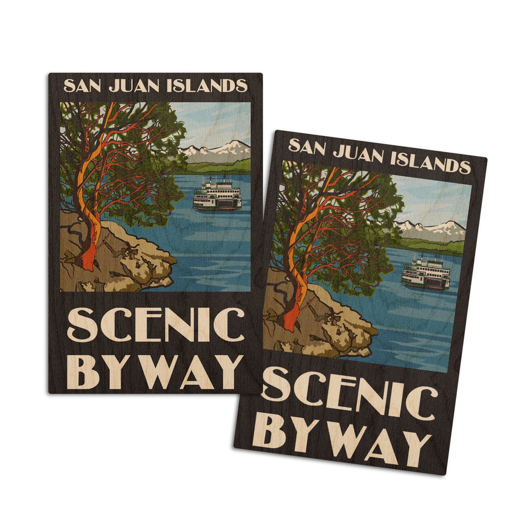 San Juan Islands Scenic Byway, Washington, Official Logo, Wood Signs and Postcards Wood Lantern Press 4x6 Wood Postcard Set 