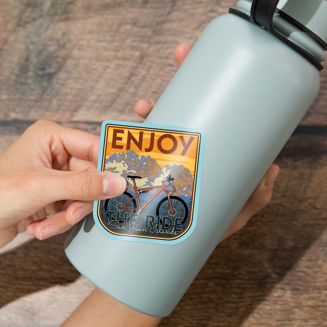 San Juan Islands, Washington, Enjoy the Ride, Mountain Bike Scene, Contour, Vinyl Sticker Sticker Lantern Press 