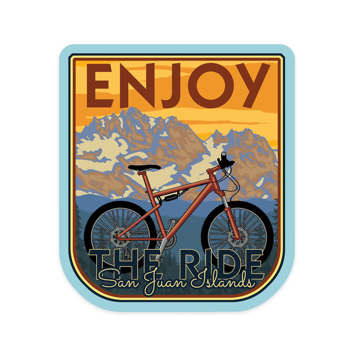 San Juan Islands, Washington, Enjoy the Ride, Mountain Bike Scene, Contour, Vinyl Sticker Sticker Lantern Press 