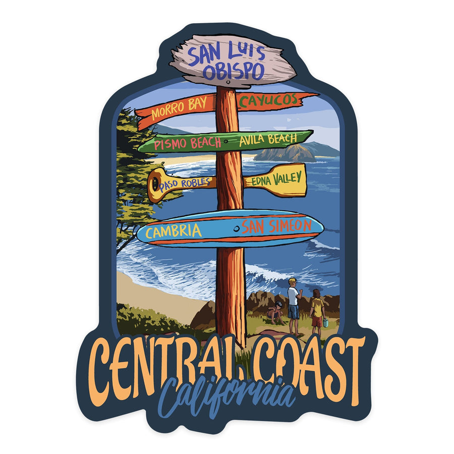 San Luis Obispo, California, Central Coast, Destination Signpost, Contour, Lantern Press Artwork, Vinyl Sticker Sticker Lantern Press 