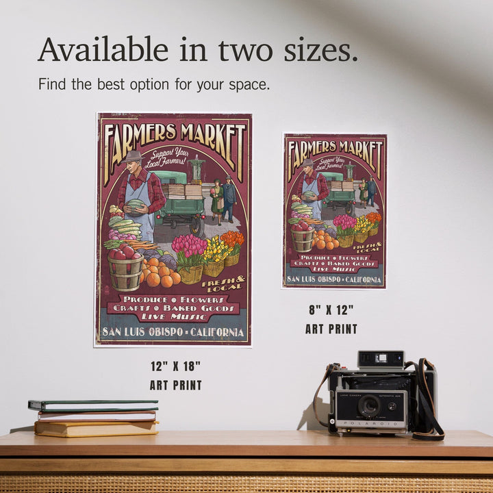 San Luis Obispo, California, Farmers Market Vintage Sign, Art & Giclee Prints Art Lantern Press 