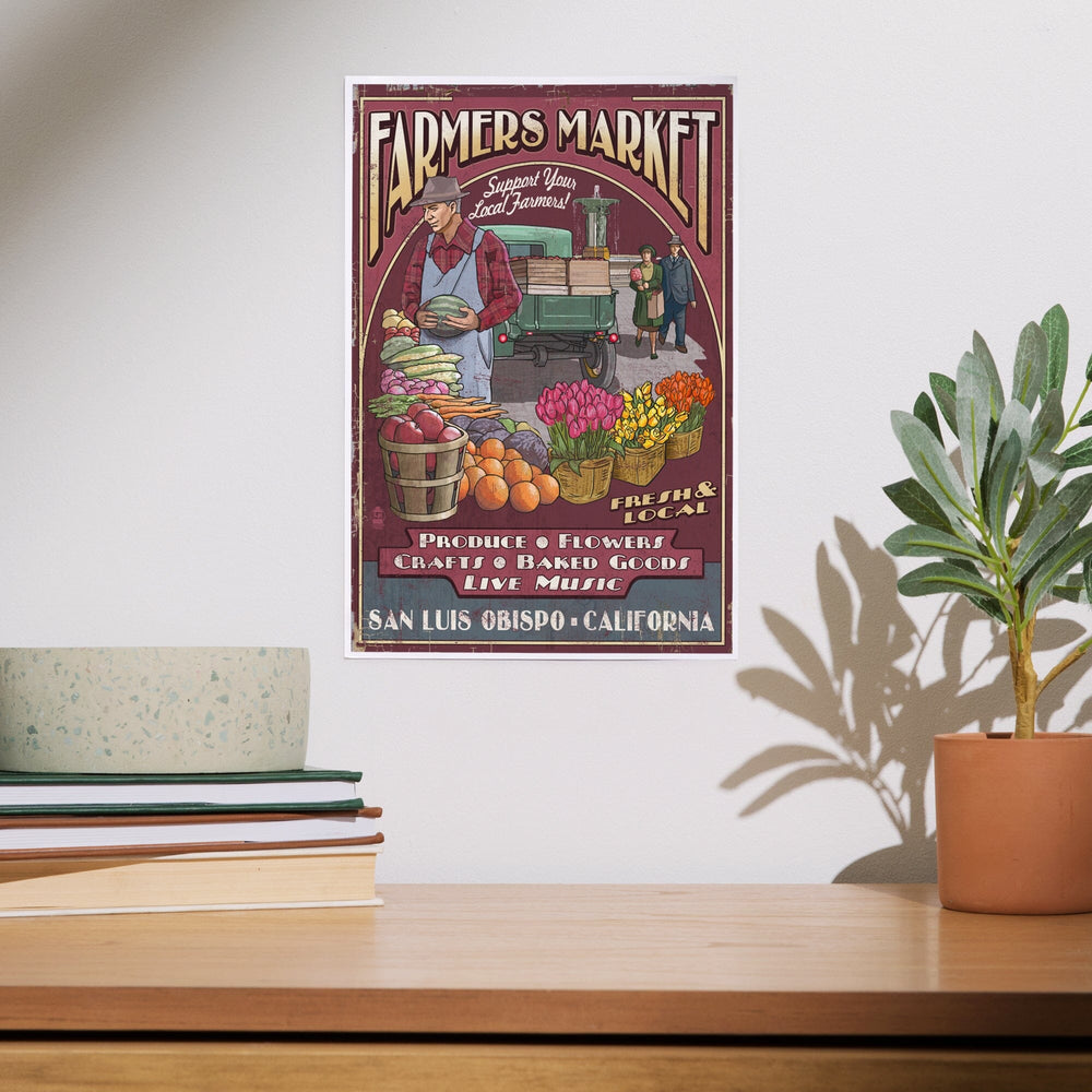 San Luis Obispo, California, Farmers Market Vintage Sign, Art & Giclee Prints Art Lantern Press 