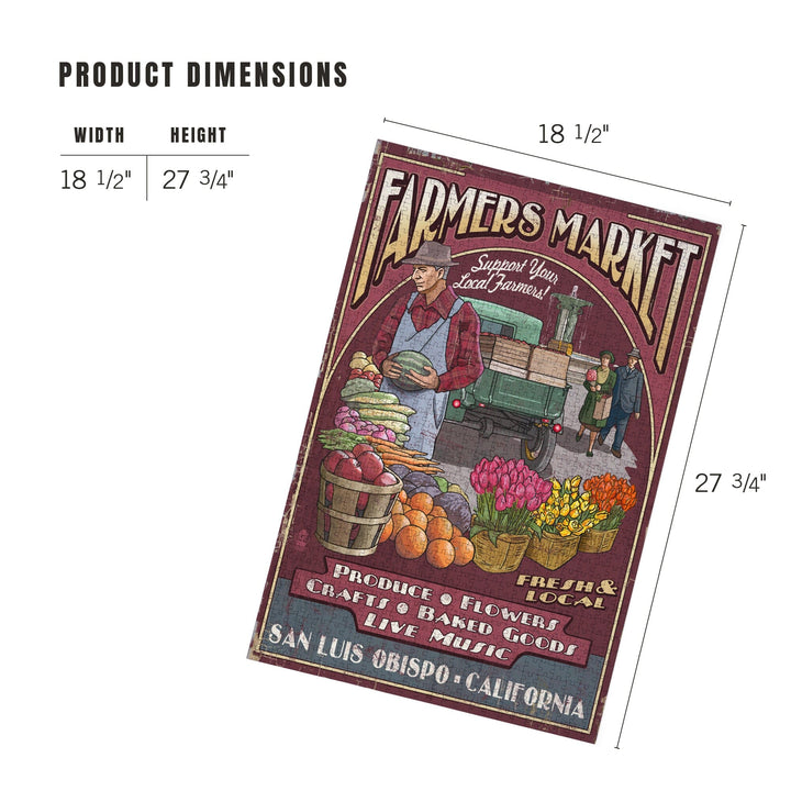 San Luis Obispo, California, Farmers Market Vintage Sign, Jigsaw Puzzle Puzzle Lantern Press 