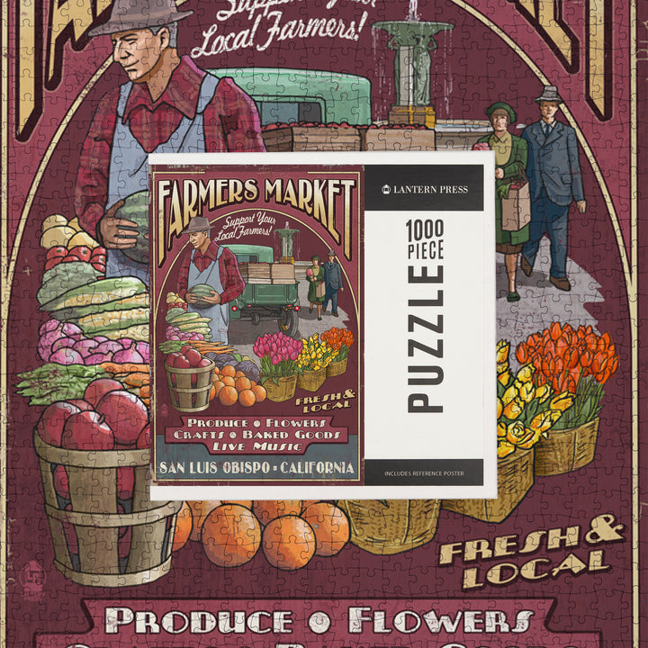 San Luis Obispo, California, Farmers Market Vintage Sign, Jigsaw Puzzle Puzzle Lantern Press 