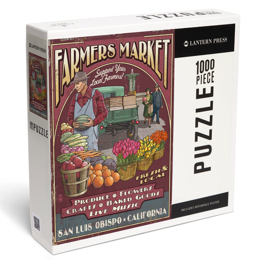 San Luis Obispo, California, Farmers Market Vintage Sign, Jigsaw Puzzle Puzzle Lantern Press 