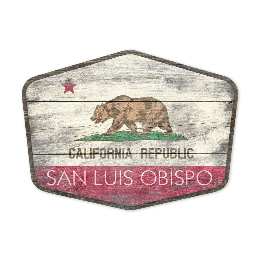 San Luis Obispo, California, Rustic State Flag, Contour, Vinyl Sticker Sticker Lantern Press 