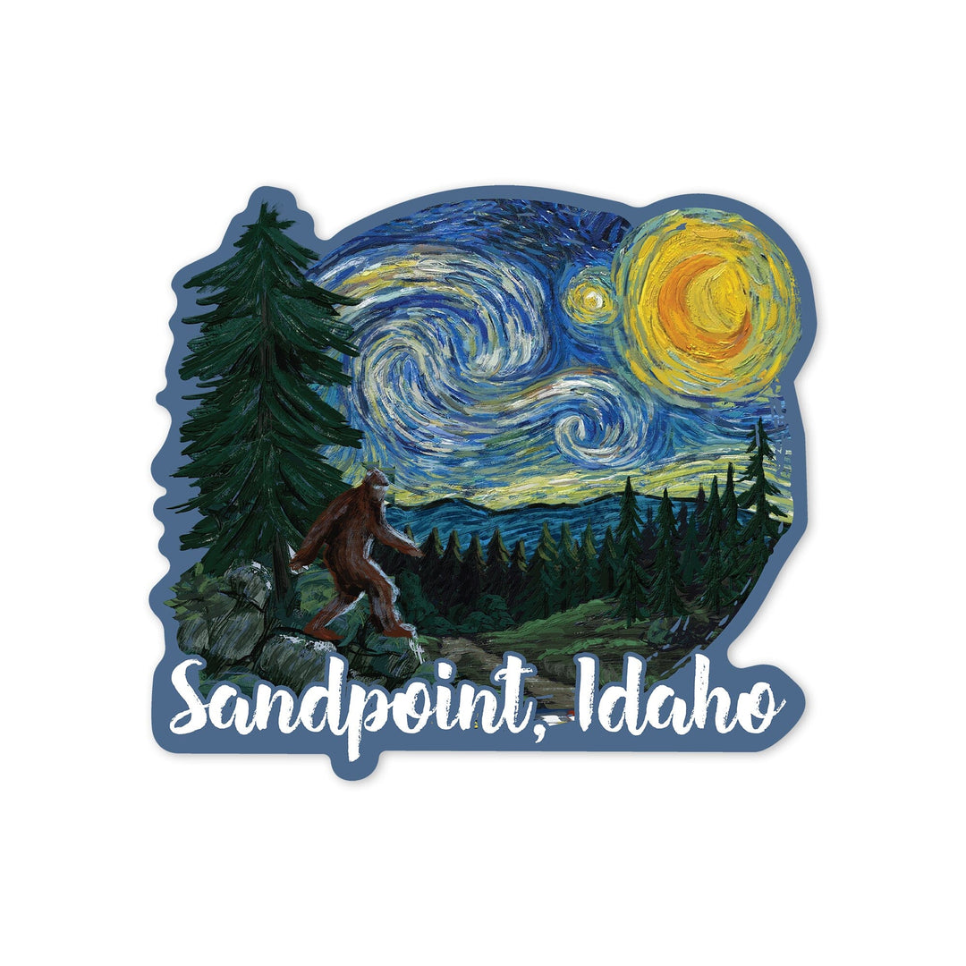 Sandpoint, Idaho, Bigfoot, Starry Night, Contour, Vinyl Sticker Sticker Lantern Press 