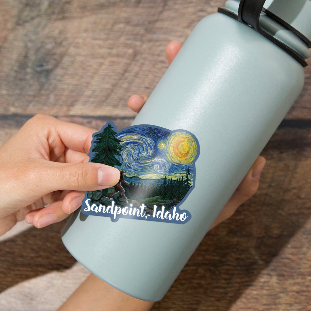 Sandpoint, Idaho, Bigfoot, Starry Night, Contour, Vinyl Sticker Sticker Lantern Press 