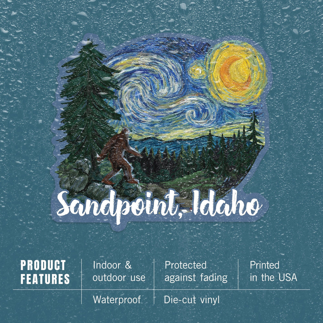 Sandpoint, Idaho, Bigfoot, Starry Night, Contour, Vinyl Sticker Sticker Lantern Press 