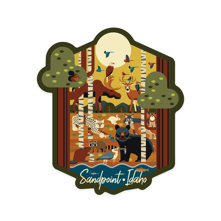 Sandpoint, Idaho, Forest Animals, Geometric, Contour, Vinyl Sticker Sticker Lantern Press 