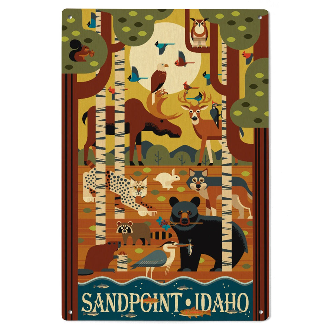 Sandpoint, Idaho, Forest Animals, Geometric, Lantern Press Artwork, Wood Signs and Postcards Wood Lantern Press 